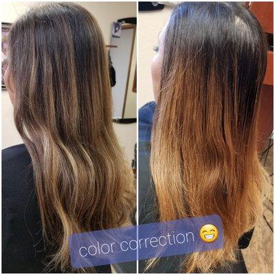 Color correction on grown out brassy hair