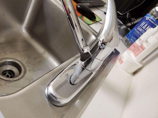 Wonder why the sink is spotless? And everything is dirty? I wonder if they have cleaners? I wonder ...