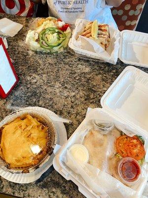 quesadilla, cheese fries, sandwich & salad