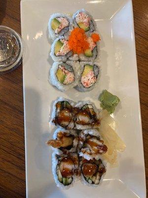 shrimp tempura roll and california roll