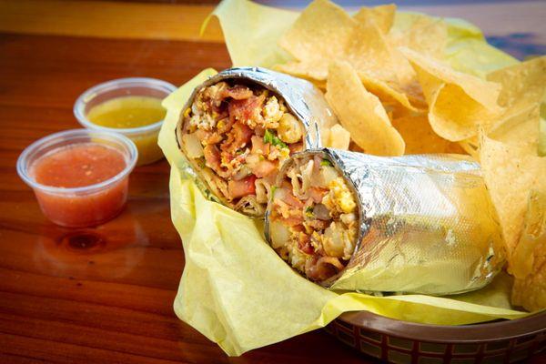 Breakfast Burritos and other breafkast items are served until noon daily at Jim & Rob's Fresh Grill Ojai and Lisa's Cantina