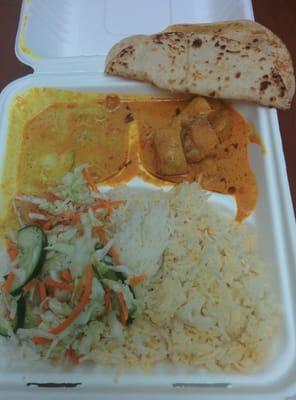 Combo meal of rice, vegetables (inedible), chicken tikka masala and shrimp (well two small shrimps).  I will not eat here again.