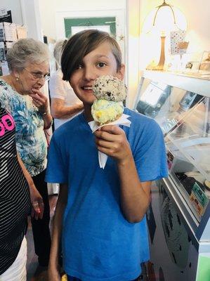 Birthday cake and Cookies n Cream. He said it was a good combo and ate every bit of it!