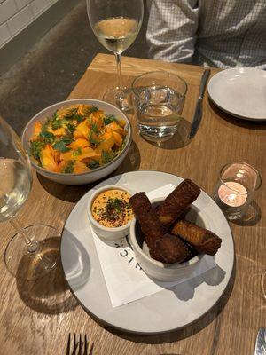 Chickpea Panisse Fries and Grilled Carrot Salad