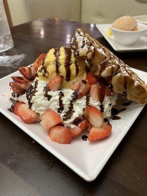 C.04 Strawberry Nutella Waffle with mango ice cream