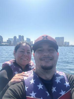 On the water with downtown SD in the background