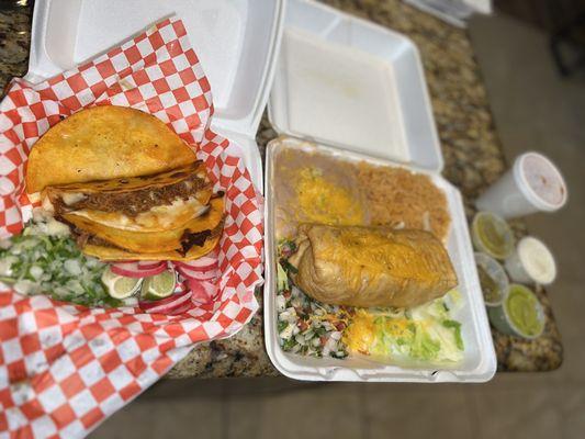 Birria tacos and chimichanga