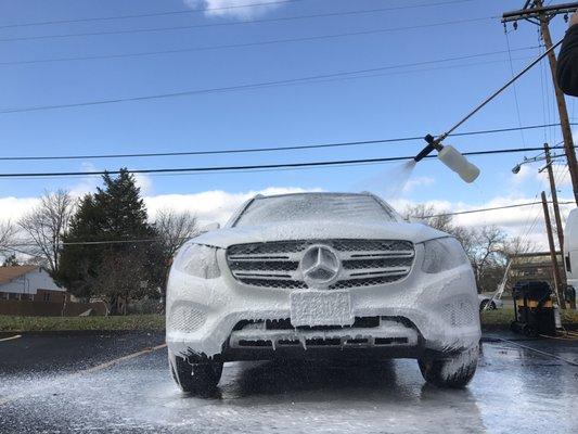 A mercedes GLC receiving a Foam bath, Clay Bar and Spray wax. Call or Text for a FREE Estimate. We Come to You!