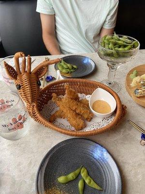 Edamame and 4 Piece Shrimp Tempura