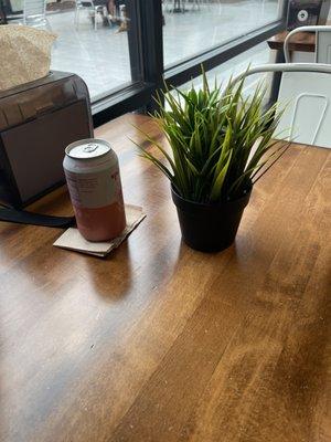 Grapefruit sparkling water on the back table.