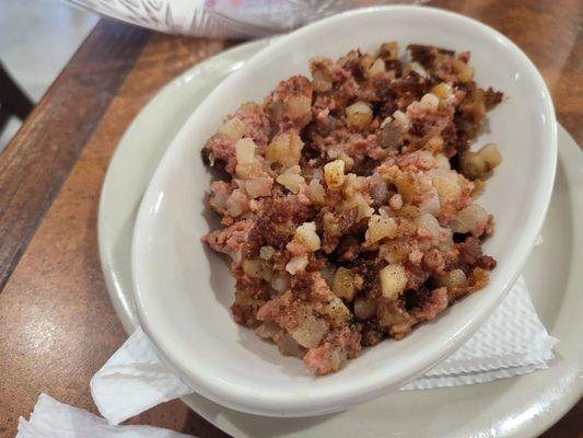 Corned beef hash.  Crispy!