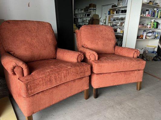 Reupholstered arm chairs