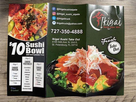 Back of menu create your own sushi bowl