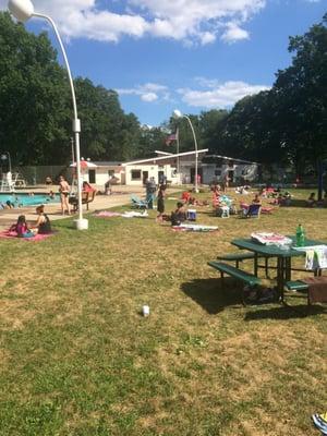 Changing rooms and the lawn.