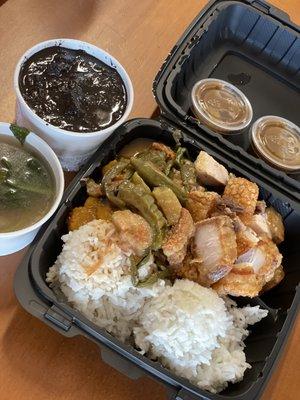 Diniguan, sinigang, pinakbet, lechon kawali with mang Tomas sauce, & steam rice! So delicious!