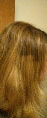 Patchy, brassy blonde