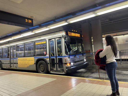 Picking up the SL1 Silver line from South Station to the airport. Don't recommend luggage. Escalator wasn't working March 2022