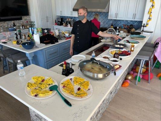 Goat cheese & veggie frittatas, pancakes, fruit, bacon & homemade granola!