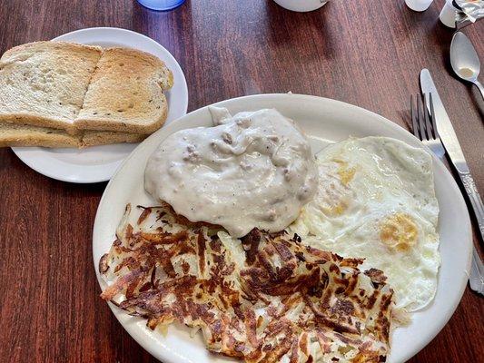 Chicken fried steak and over medium eggs. Nicely done!