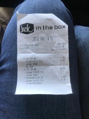 Partially printed receipt