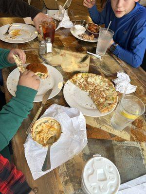 Pickle Pizza, wings, Mac and cheese