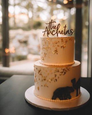 Our first wedding cake, silhouettes of a camel and a bear to represent the bride and groom