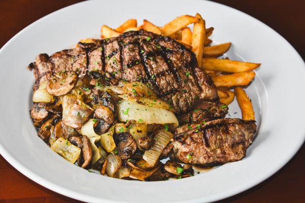 12oz New York Strip with Sautéed Mushrooms & Onions