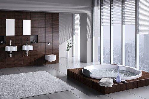 Luxury bathroom with NYC skyline view