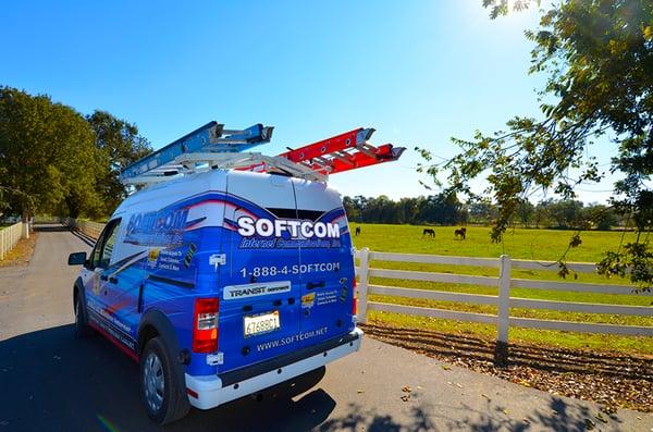 Softcom offers local technical support with on-site service when needed. Look for our technician's vans around the area.