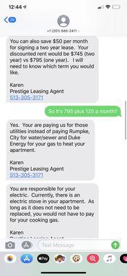 Conversation between leasing agent and myself