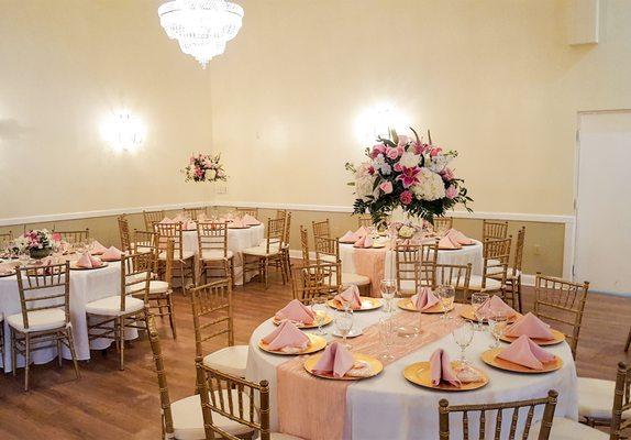 Tall Centerpiece in pinks and whites.