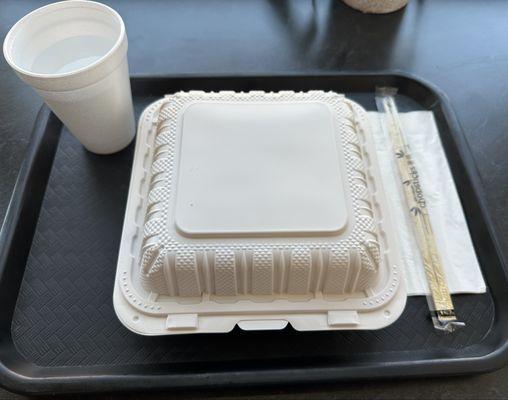 Excessive single-use plastic and styrofoam for dining in