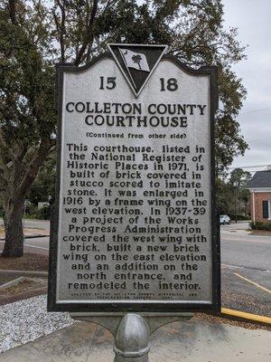 Colleton County Courthouse Marker, Walterboro SC