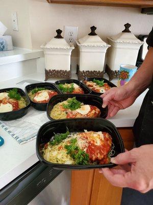 Chicken Parm with oil and garlic angel hair