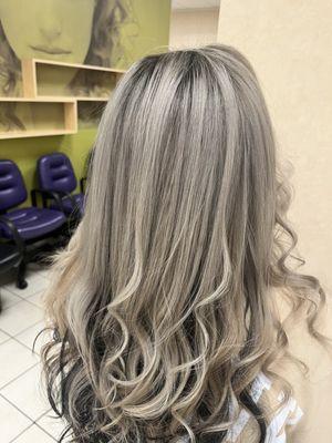 Beautiful icy blonde with black underneath!