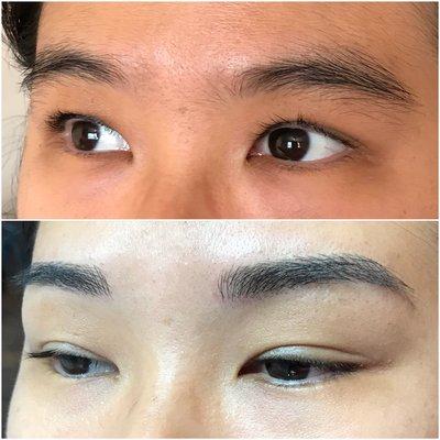 Microblading is naturalistic, semi-permanent strokes that mimic brow hair.