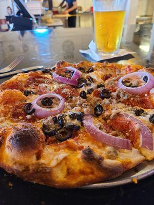 Build your own. Sausage, pepperoni,  black olive, red onion