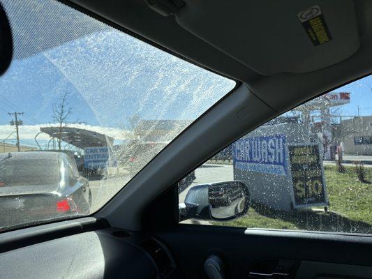 My filthy car! I can barely see through the windshield.