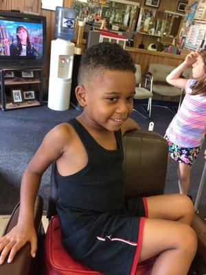 I took my grandson for a first day of school haircut. He told her he wanted a Mohawk. He was thrilled.