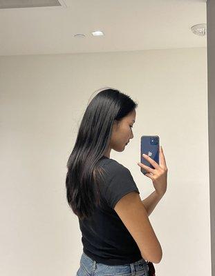 Original hair length and thickness. Wanted to get layered shag cut and thin my hair.