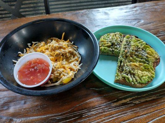 Breakfast bowl and Avocado  toast.  Yum!