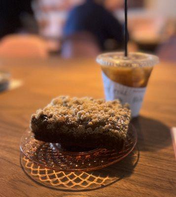 Huckleberry Coffee Cake and Small Iced Coffee with Whole Milk ($8.37 total)