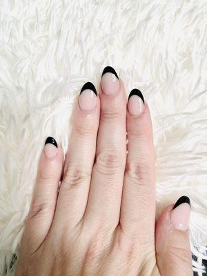 Almond Shaped Black French Tips