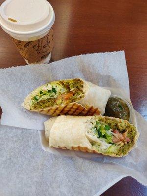 Delicious falafel wrap with citrus ginger honey tea