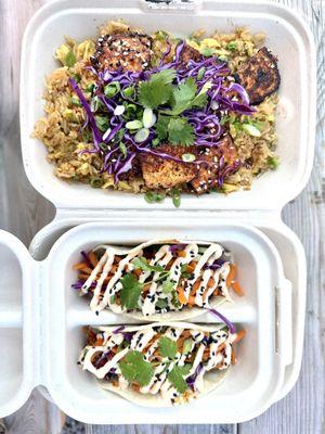 Tofu fried rice and cauliflower tacos!