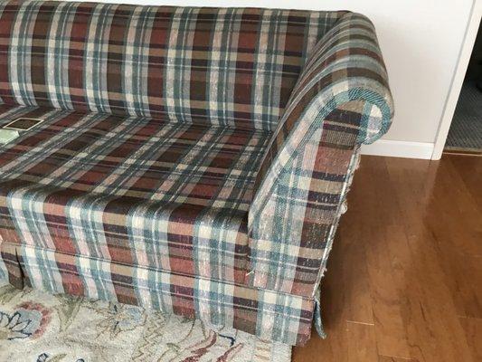 Old plaid  sofa and then Janet turned it to a beauty.