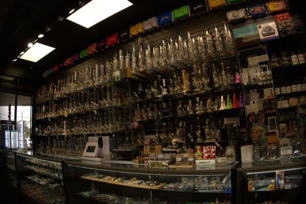 Wall of glass: bongs, dab rigs and pipes