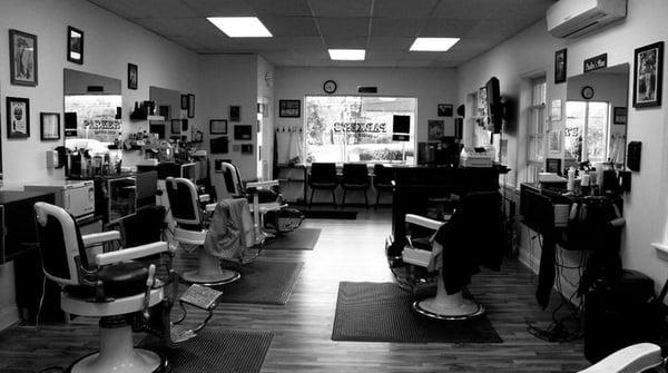 View of shop with authentic Koken Barber chairs