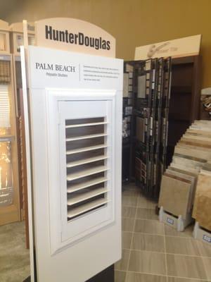 Hunter Douglas window covering display. Palm Beach Shutters, Silhouette, Duette Honeycomb & many more Hunter Douglas products.