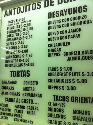 Taco menu!